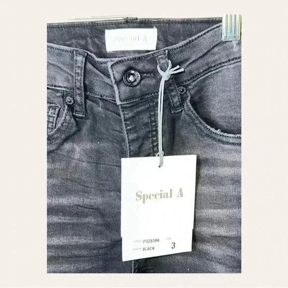 0805. SPECIAL A BLACK DENIM JEANS FACTORY DISTRESSED SIZE 3 - Picture 6 of 10